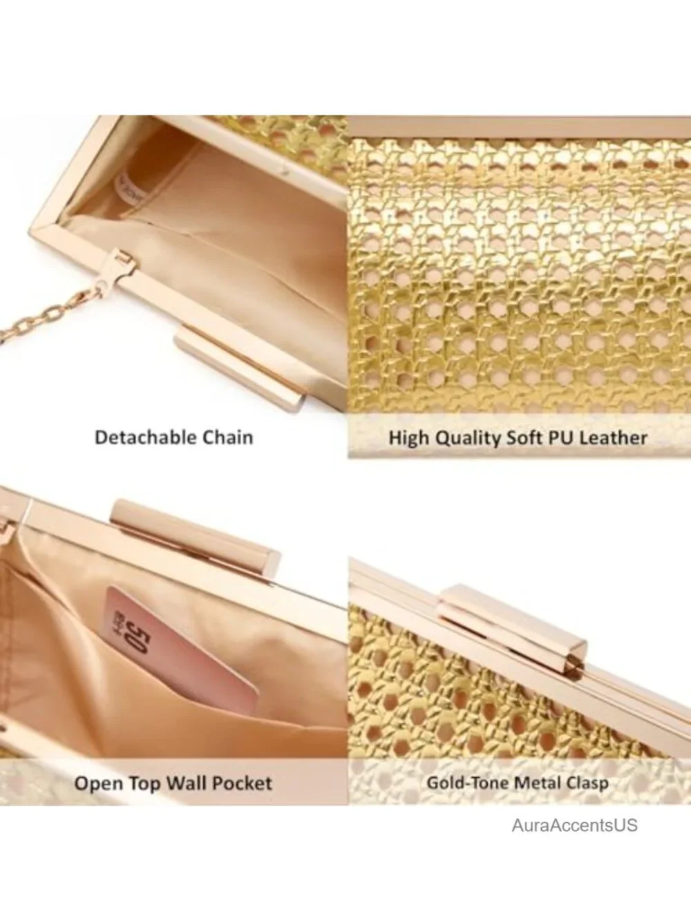 Woven Evening Clutch Crossbody Bag with Detachable Chain